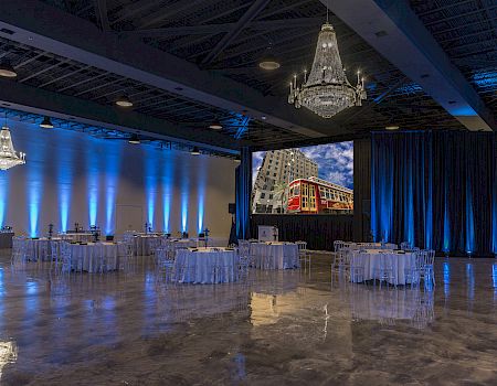 Grand Hall ballroom set for a dinner event at The Jung Hotel & Residences, New Orleans